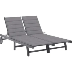 MAISON EXCLUSIVE - Chaise longue de jardin 2 places avec coussin gris acacia