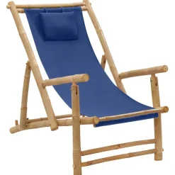 MAISON EXCLUSIVE - Chaise de terrasse bambou et toile bleu marine