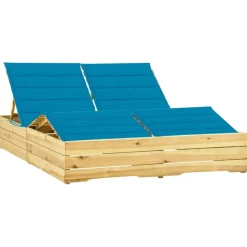 MAISON EXCLUSIVE - Chaise longue double et coussins bleu bois de pin imprégné
