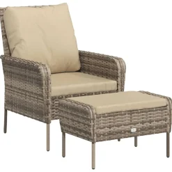 MAISON EXCLUSIVE - Chaise de jardin avec tabouret marron clair résine tressée