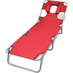 MAISON EXCLUSIVE - Chaise longue avec coussin de tête acier enduit de poudre rouge