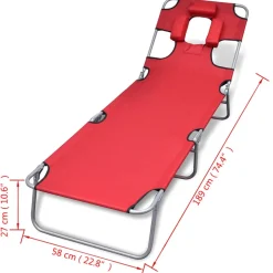 MAISON EXCLUSIVE - Chaise longue avec coussin de tête acier enduit de poudre rouge