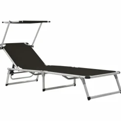 MAISON EXCLUSIVE - Chaise longue pliable avec toit aluminium et textilène noir