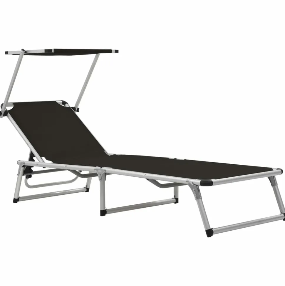 MAISON EXCLUSIVE - Chaise longue pliable avec toit aluminium et textilène noir