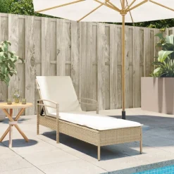 MAISON EXCLUSIVE - Chaise longue avec coussin beige 63x200x81 cm résine tressée