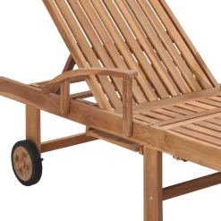 MAISON EXCLUSIVE - Chaise longue avec coussin à carreaux gris bois de teck solide