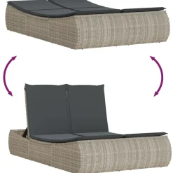 MAISON EXCLUSIVE - Chaise longue double avec coussins gris clair résine tressée