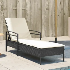 MAISON EXCLUSIVE - Chaise longue avec coussin noir 63x200x81 cm résine tressée