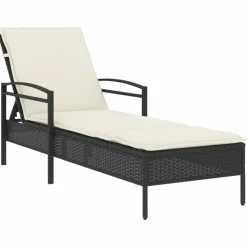 MAISON EXCLUSIVE - Chaise longue avec coussin noir 63x200x81 cm résine tressée