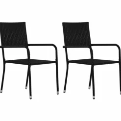MAISON EXCLUSIVE - Chaise à dîner de jardin empilable lot de 2 noir résine tressée
