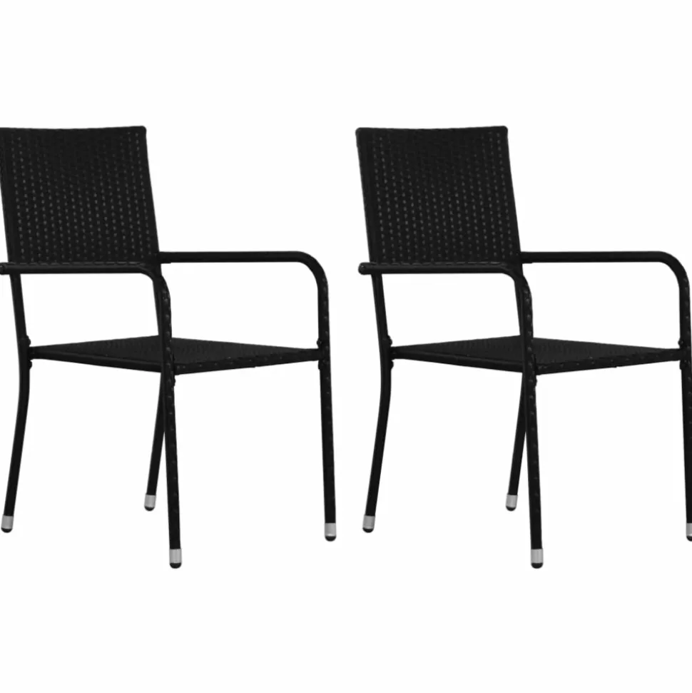 MAISON EXCLUSIVE - Chaise à dîner de jardin empilable lot de 2 noir résine tressée
