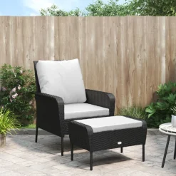 MAISON EXCLUSIVE - Chaise de jardin avec tabouret noir résine tressée