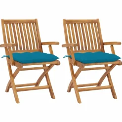 MAISON EXCLUSIVE - Chaises de jardin lot de 2 avec coussins bleu clair teck massif