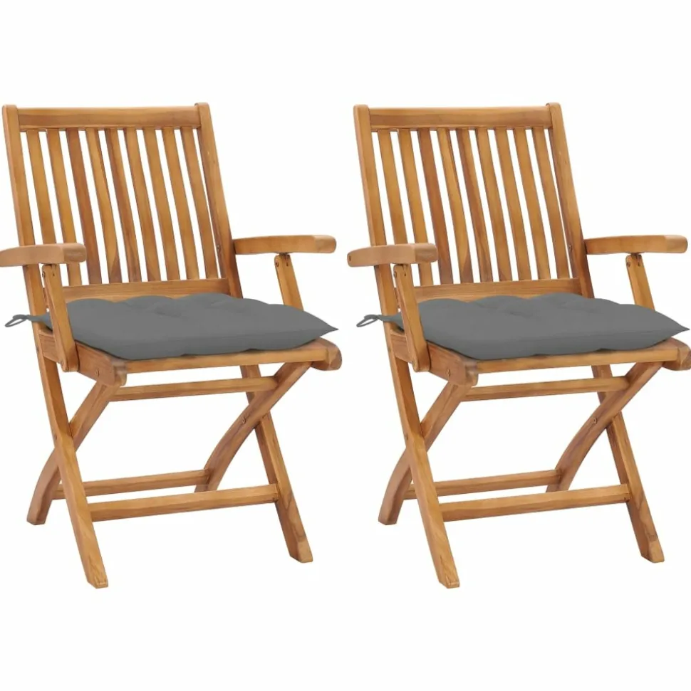 MAISON EXCLUSIVE - Chaises de jardin lot de 2 et coussins gris bois de teck massif