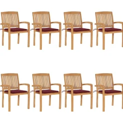 MAISON EXCLUSIVE - Chaises de jardin empilables avec coussins lot de 8 teck solide