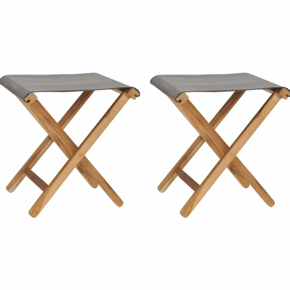 MAISON EXCLUSIVE - Chaises pliables lot de 2 bois teck solide et tissu gris foncé