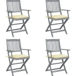 MAISON EXCLUSIVE - Chaises pliables d'extérieur lot de 4 et coussins bois d'acacia