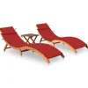MAISON EXCLUSIVE - Chaises longues lot de 2 avec table et coussins acacia solide