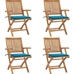 MAISON EXCLUSIVE - Chaises pliables de jardin avec coussins lot de 4 teck solide