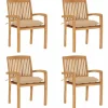 MAISON EXCLUSIVE - Chaises de jardin empilables avec coussins lot de 4 teck solide