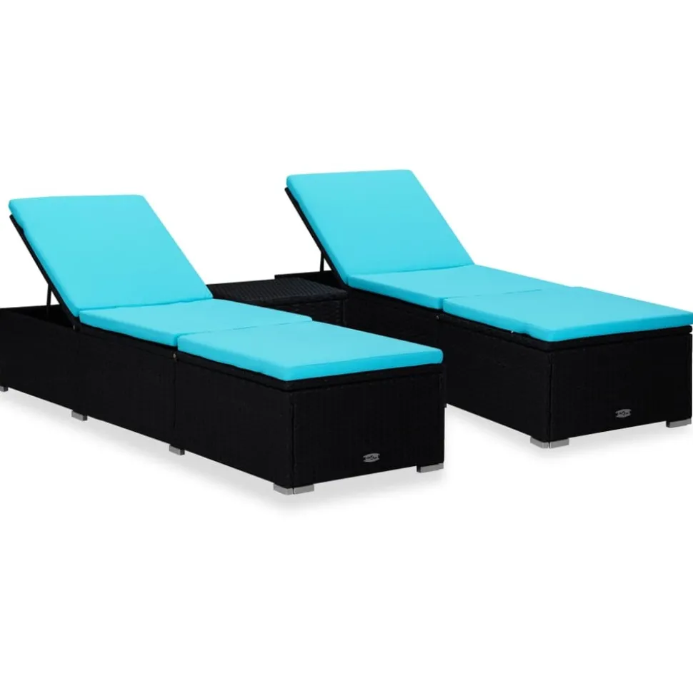 MAISON EXCLUSIVE - Chaises longues de jardin table à thé 3 pcs résine tressée noir