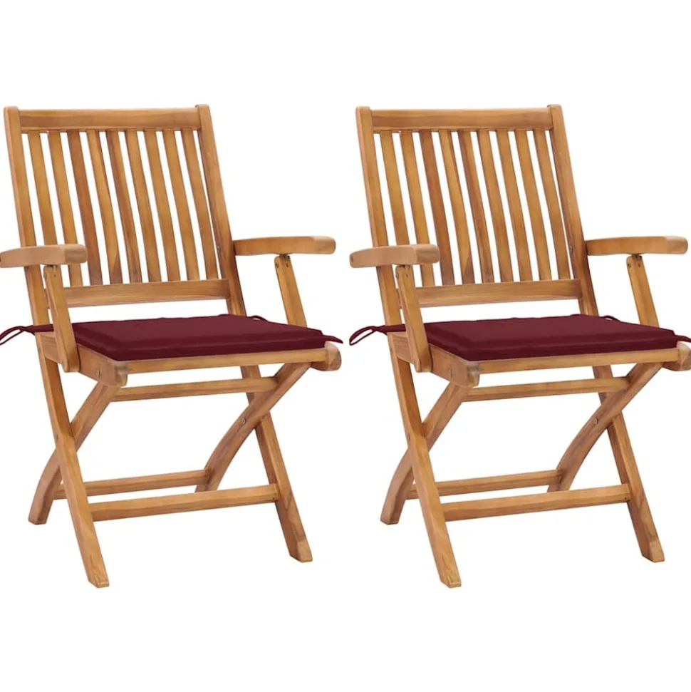 MAISON EXCLUSIVE - Chaises de jardin lot de 2 coussins rouge bordeaux teck massif