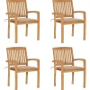 MAISON EXCLUSIVE - Chaises de jardin empilables avec coussins lot de 4 teck solide