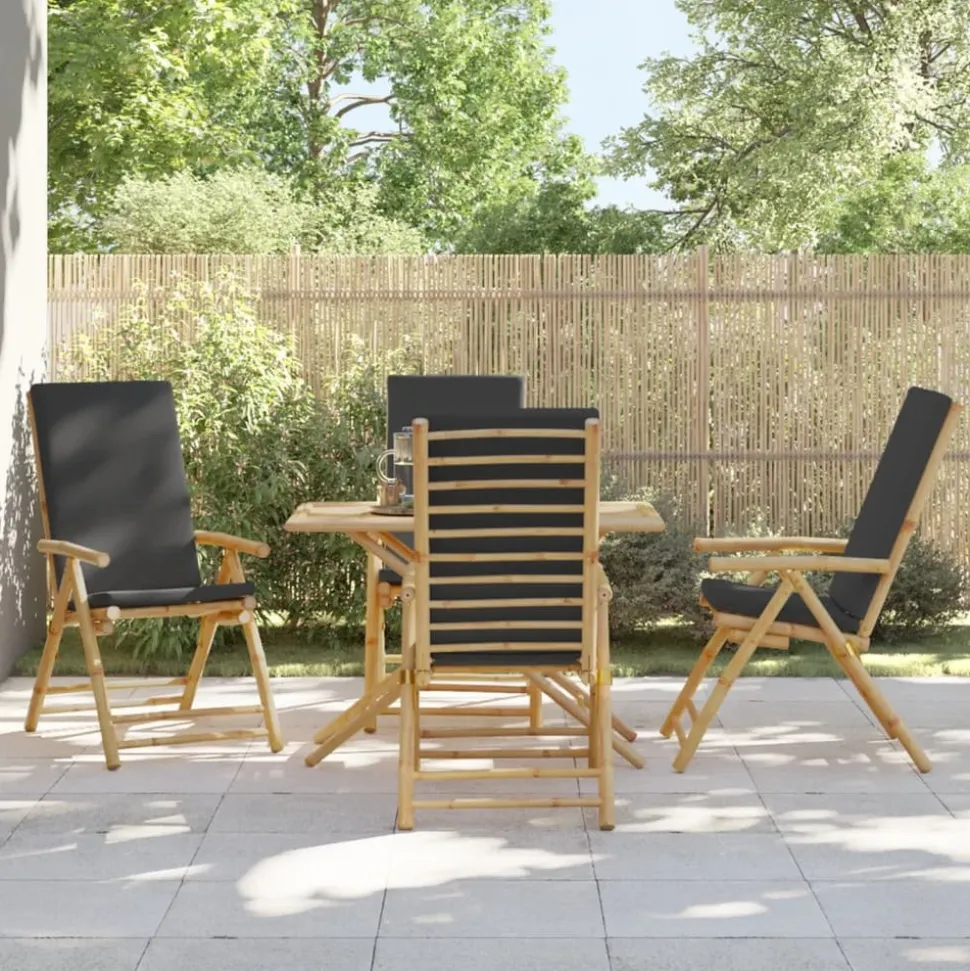 MAISON EXCLUSIVE - Chaises inclinables de jardin pliantes lot de 4 coussins bambou