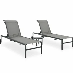 MAISON EXCLUSIVE - Chaises longues lot de 2 avec table textilène et acier