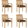 MAISON EXCLUSIVE - Chaises de jardin empilables avec coussins lot de 4 teck solide