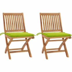 MAISON EXCLUSIVE - Chaises de jardin lot de 2 avec coussins vert vif bois de teck