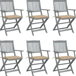 MAISON EXCLUSIVE - Chaises pliables d'extérieur lot de 6 et coussins bois d'acacia
