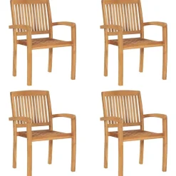 MAISON EXCLUSIVE - Chaises de jardin empilables avec coussins lot de 4 teck solide