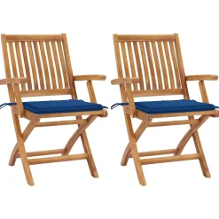 MAISON EXCLUSIVE - Chaises de jardin lot de 2 et coussins bleu royal bois de teck