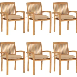 MAISON EXCLUSIVE - Chaises de jardin empilables avec coussins lot de 6 teck solide