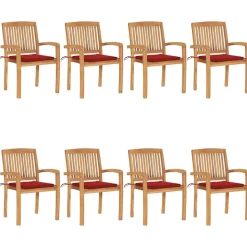 MAISON EXCLUSIVE - Chaises de jardin empilables avec coussins lot de 8 teck solide