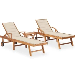 MAISON EXCLUSIVE - Chaises longues lot de 2 avec table et coussin bois teck solide