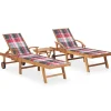 MAISON EXCLUSIVE - Chaises longues lot de 2 avec table et coussin bois teck solide