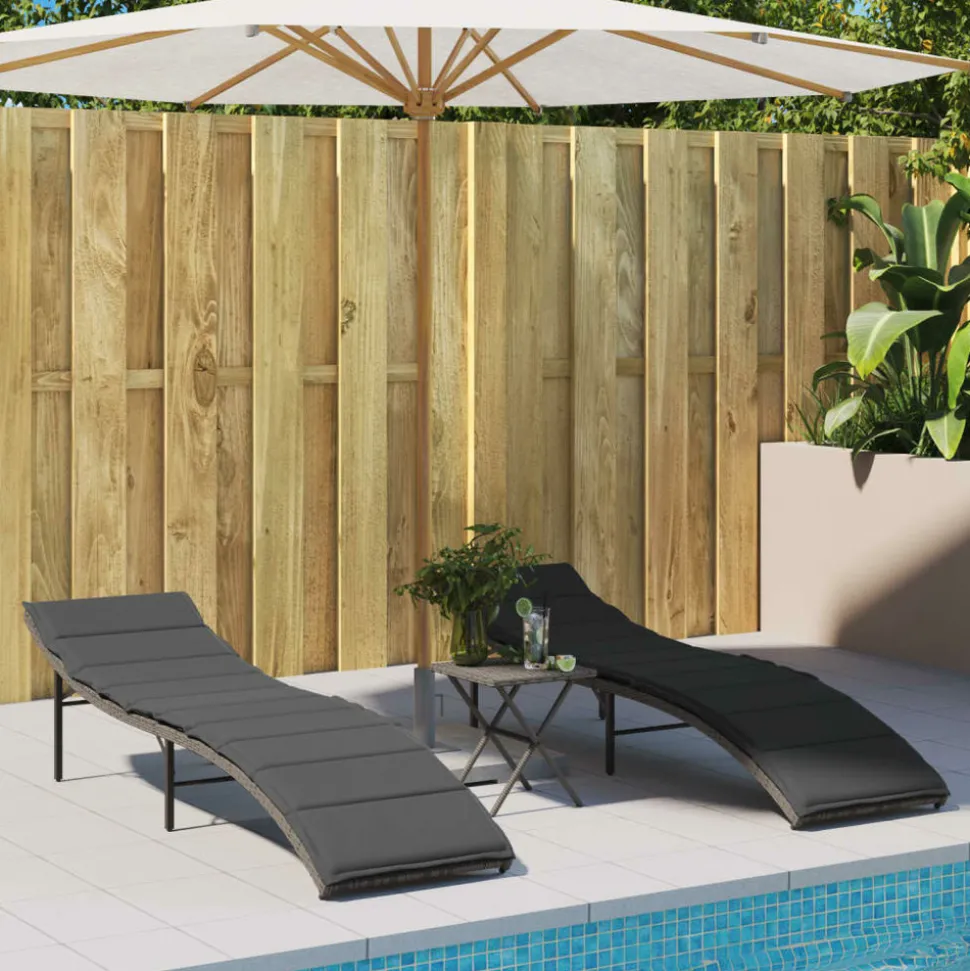 MAISON EXCLUSIVE - Chaises longues lot de 2 avec coussins gris résine tressée
