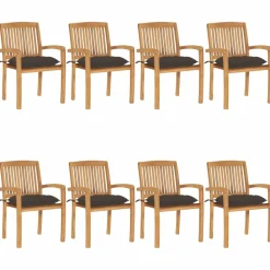 MAISON EXCLUSIVE - Chaises de jardin empilables avec coussins lot de 8 teck solide