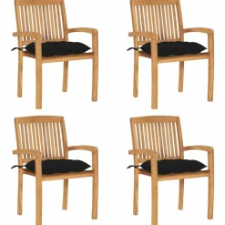 MAISON EXCLUSIVE - Chaises de jardin empilables avec coussins lot de 4 teck solide