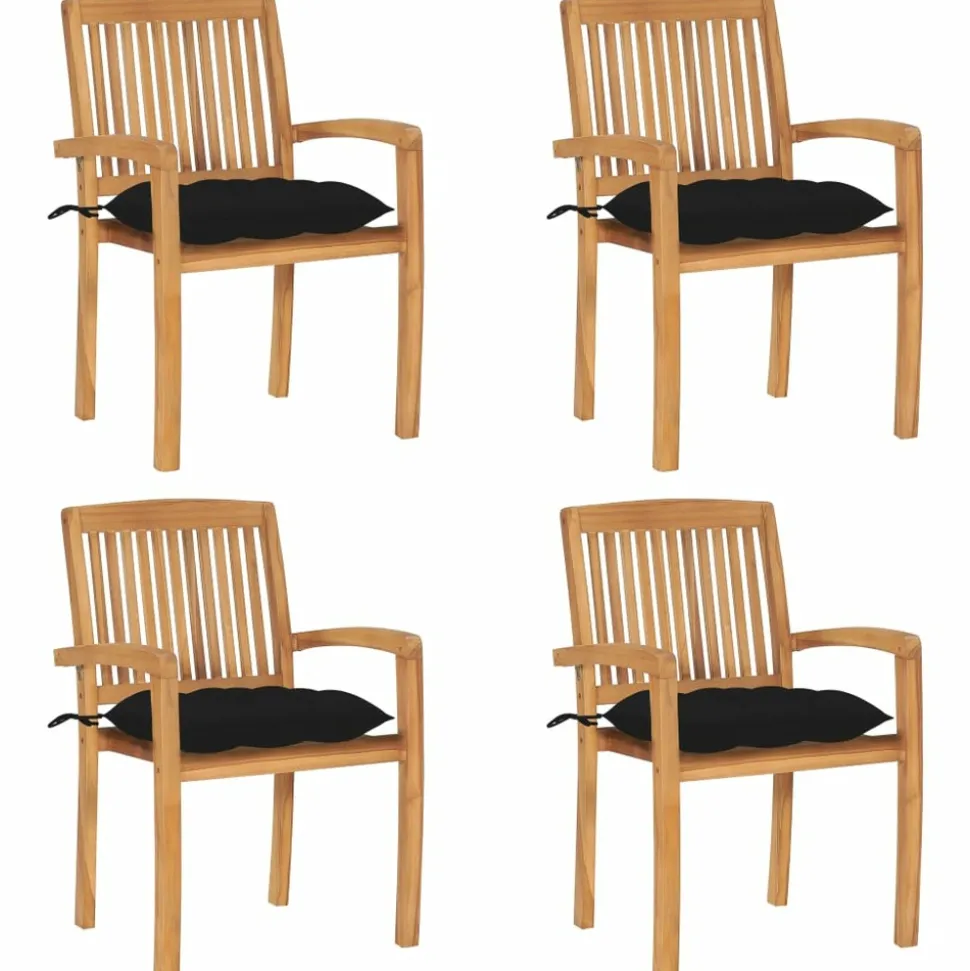 MAISON EXCLUSIVE - Chaises de jardin empilables avec coussins lot de 4 teck solide