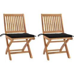 MAISON EXCLUSIVE - Chaises de jardin lot de 2 et coussins noir bois de teck massif