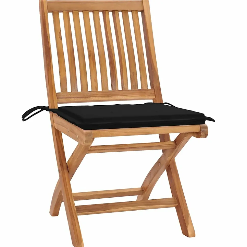 MAISON EXCLUSIVE - Chaises de jardin lot de 2 et coussins noir bois de teck massif