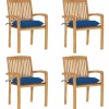 MAISON EXCLUSIVE - Chaises de jardin empilables avec coussins lot de 4 teck solide