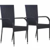 MAISON EXCLUSIVE - Chaises empilables d'extérieur lot de 2 résine tressée noir