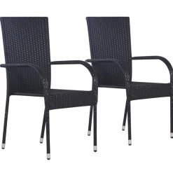 MAISON EXCLUSIVE - Chaises empilables d'extérieur lot de 2 résine tressée noir