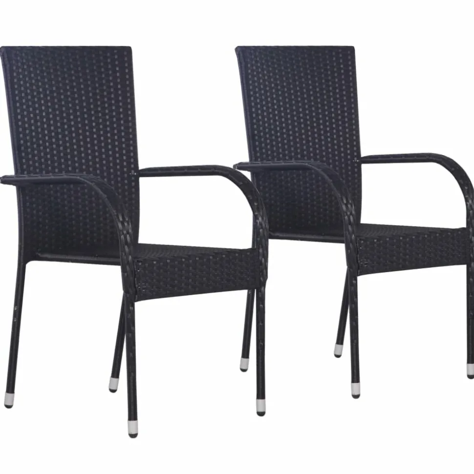 MAISON EXCLUSIVE - Chaises empilables d'extérieur lot de 2 résine tressée noir