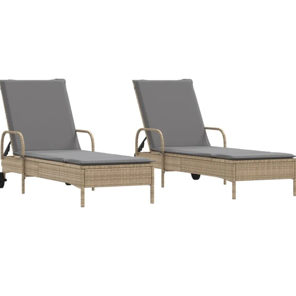 MAISON EXCLUSIVE - Chaises longues avec coussins lot de 2 beige résine tressée