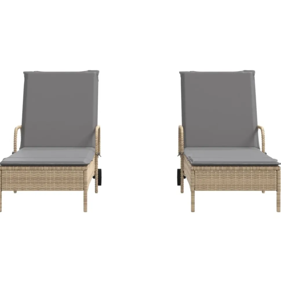 MAISON EXCLUSIVE - Chaises longues avec coussins lot de 2 beige résine tressée